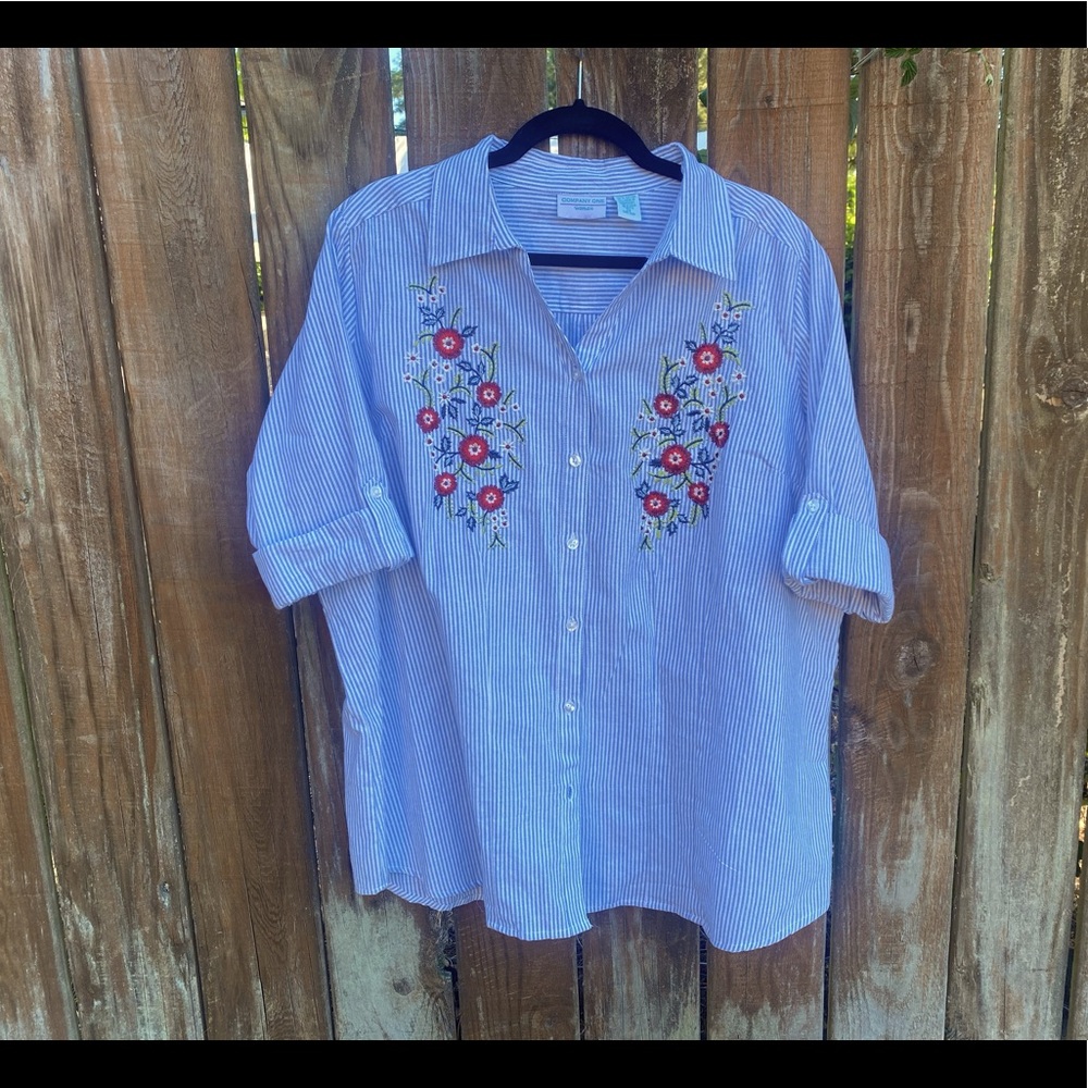 2X Striped Button Down with Floral Embroidery 😍